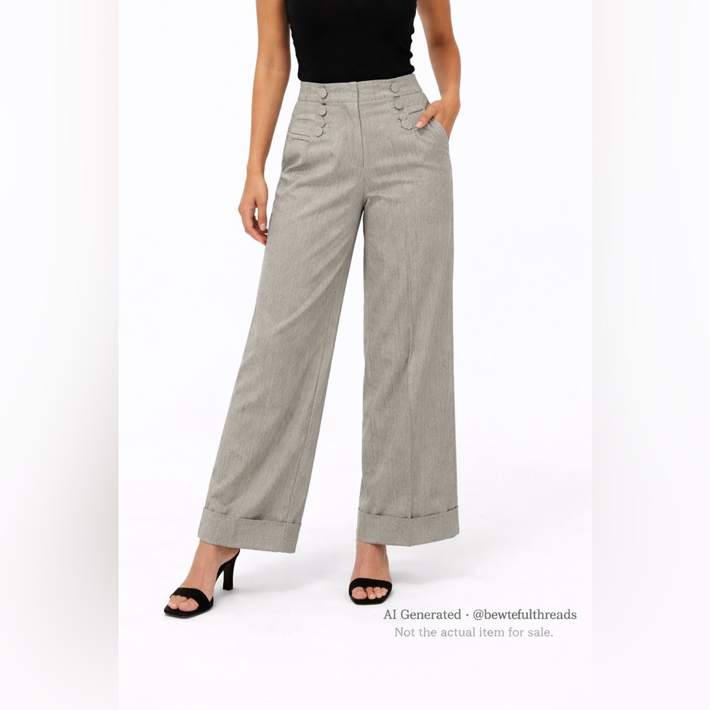 Larry Levine Petite 10P Grey Wide Leg Tailored Pants Cuffed Hem